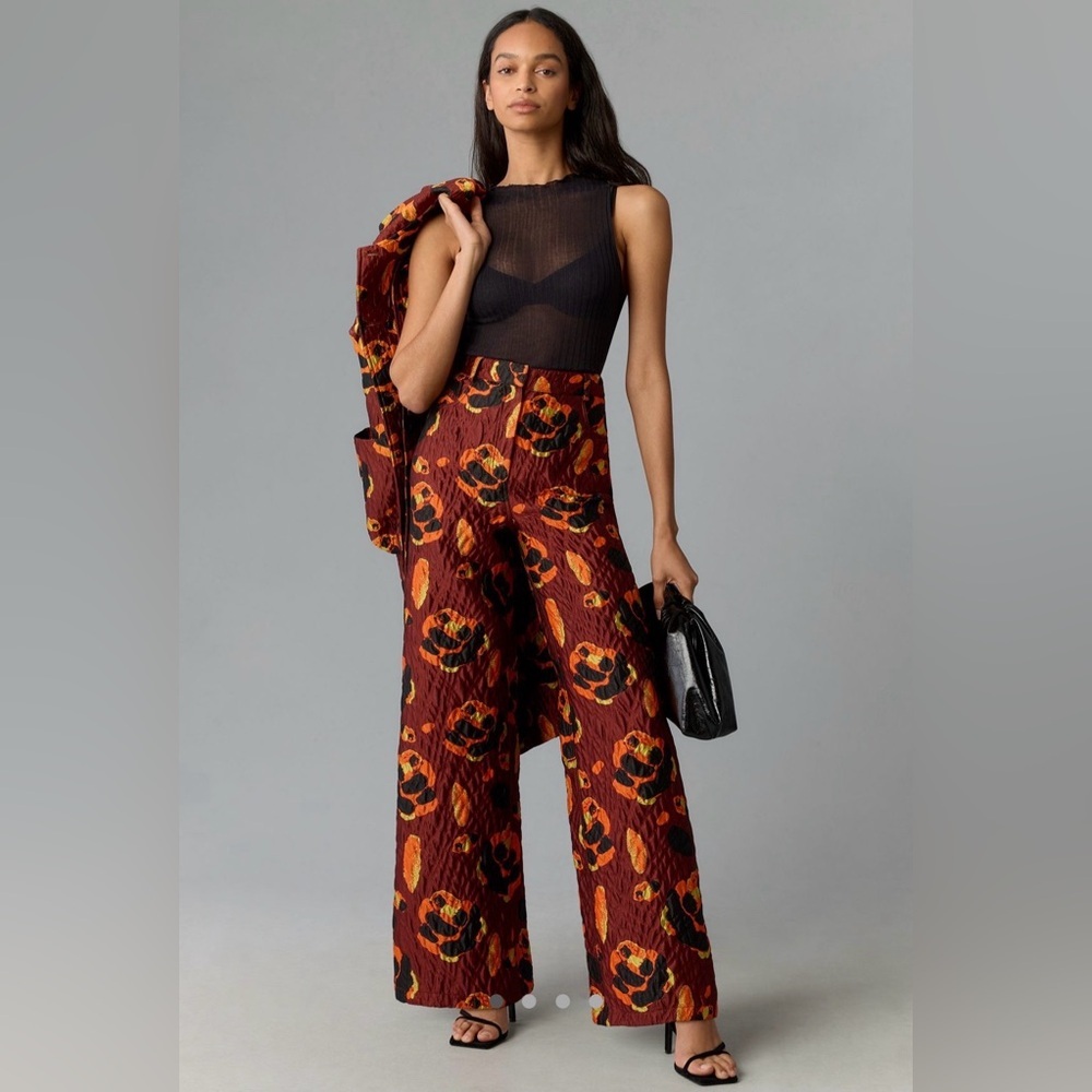 Anthropologie MEHTAP ELAIDI Rust Floral Wide-Leg Pants